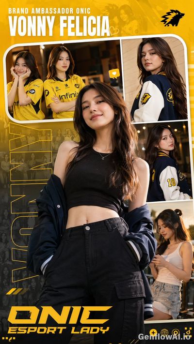 Asian gaming ambassador models vibrant esports collage poster design