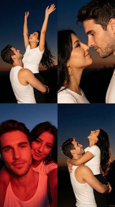 Cinematic Night Romance: A 2x2 Collage of Love in Dusk