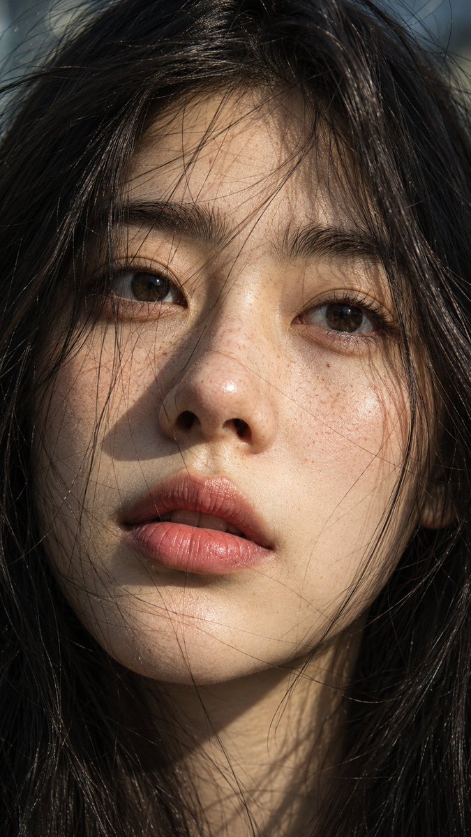 Hyperreal close-up portrait reveals natural skin texture in soft daylight