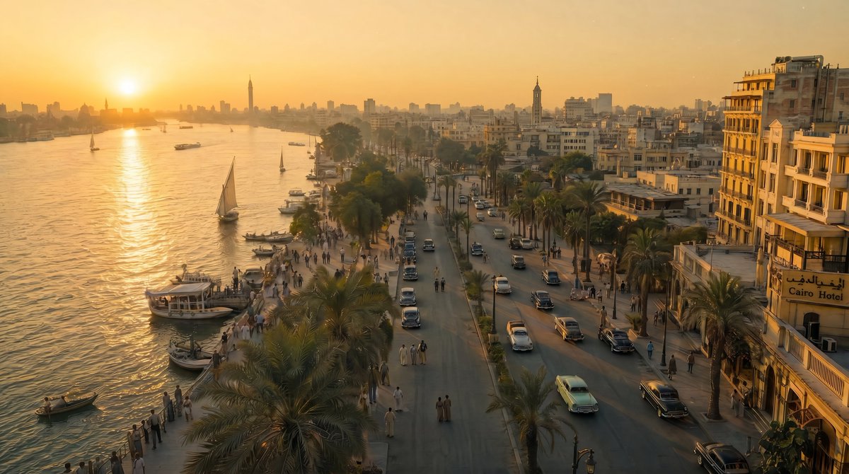 Nostalgic Cairo: A 1955 Sunrise Over the Nile