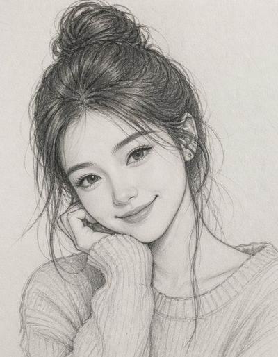 Contemplative Smile in Graphite