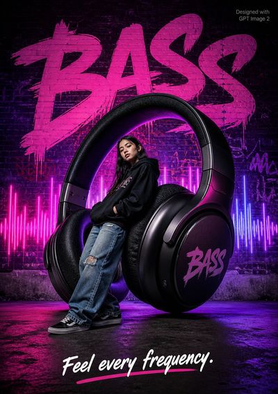 Urban Beats: Oversized Headphones Streetwear Poster