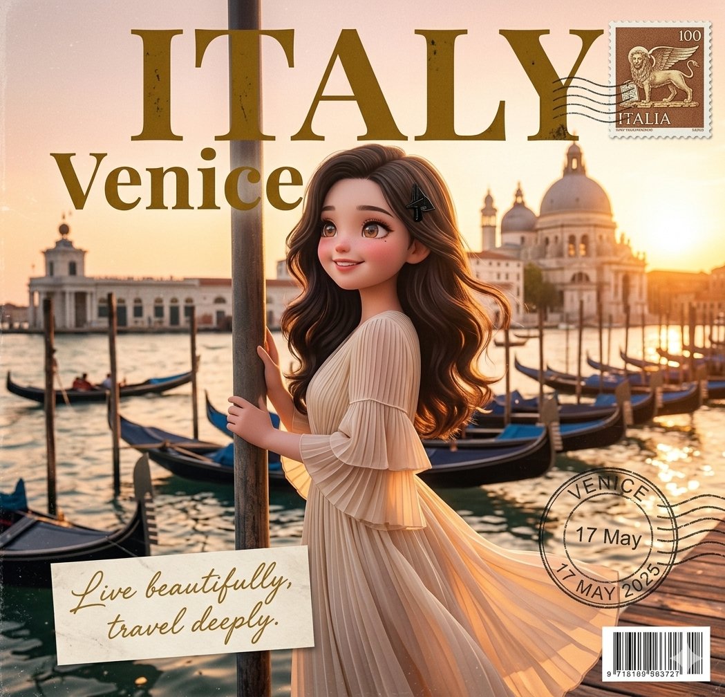 A Brunette Woman Smiles on a Venetian Dock at Golden Hour