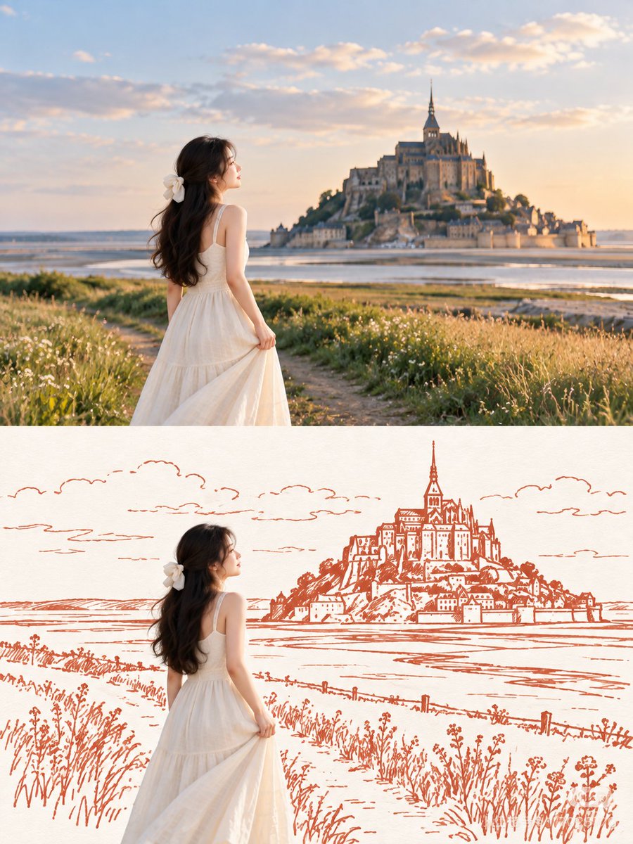 Real Traveler Enters Hand-Drawn Architectural World in Mixed Media