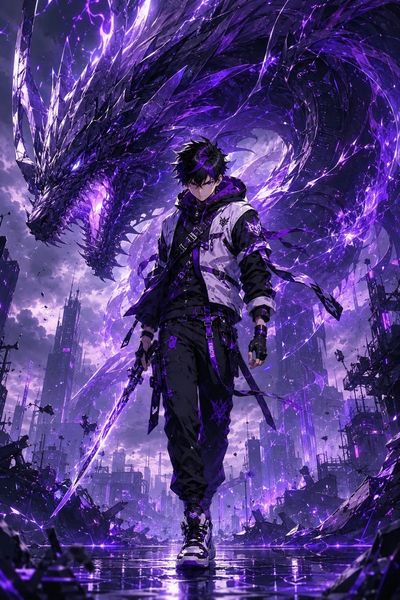 An armored guardian stands with colossal spirit beast in epic anime scene