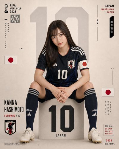 Japan's star player sits confidently on a geometric pedestal