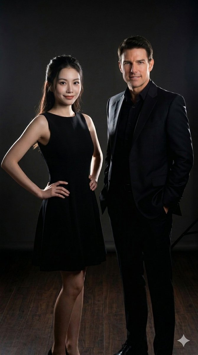 Elegant couple in black formal attire share a confident studio portrait
