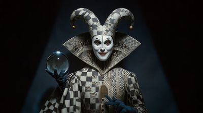 Surreal Jester Portrait: A Living Stage of Illusions and Symbols