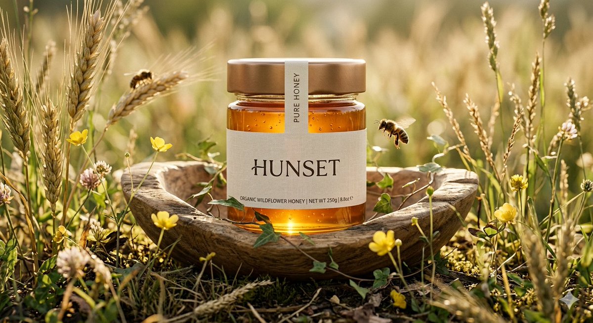Golden Honey Jar Illuminated by Late Afternoon Sunlight
