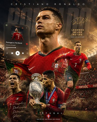 A football legend rises in a cinematic stadium poster design