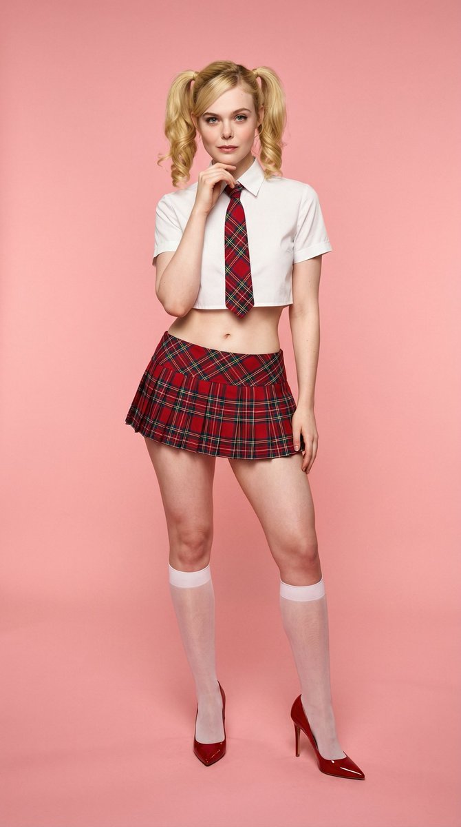 High-Fashion Editorial: Blonde Model in Bold Plaid Outfit on Pink Studio Set