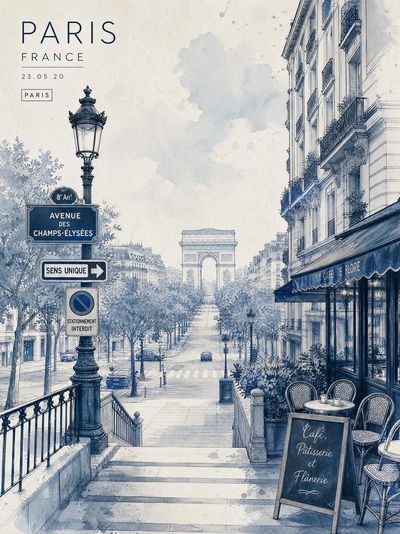 Muted blue watercolor captures London's iconic Abbey Road crossing