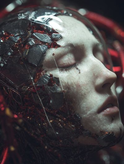 Shattered Beauty: Cybernetic Female Portrait
