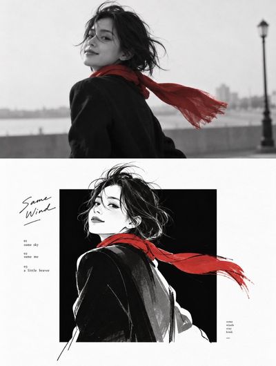 Creating a Dual-Part Vertical Image Combining Realistic Photo and Minimalist Hand-Drawn Illustration