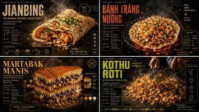 Asian street food grid showcases four underrated gems in cinematic poster style