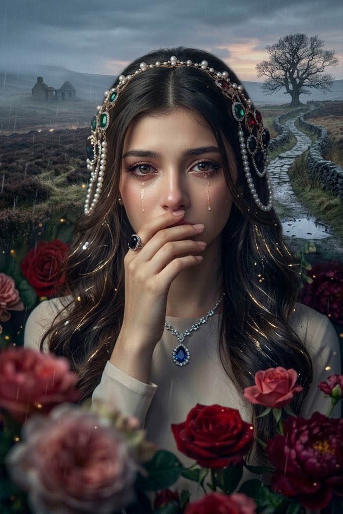 Elegant Woman With Tears Glistening In Her Sad Eyes
