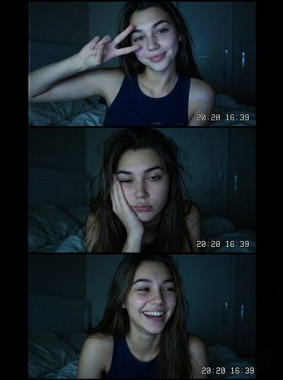 Three nostalgic webcam frames capture a girl's cozy late-night mood