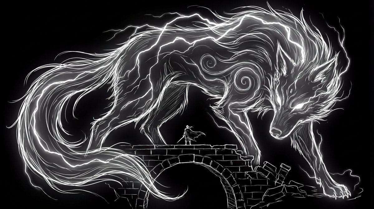 Ethereal Linework: Minimal Dark Fantasy Silhouette