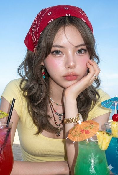 Playful Portrait with Soft Waves and Glass Skin