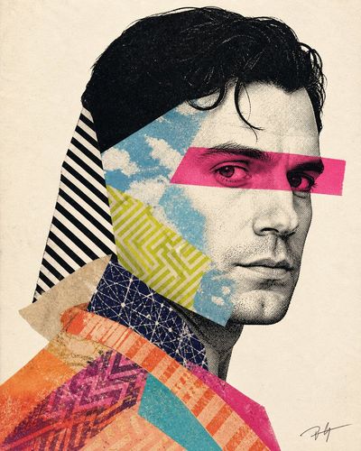 Tactile Mixed-Media Portrait with Bold Color Layers