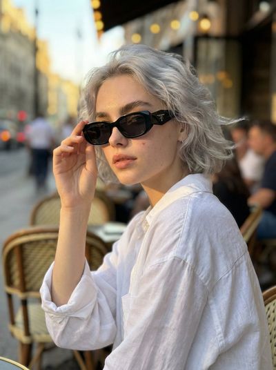 Golden Hour Elegance: Urban Café Portrait