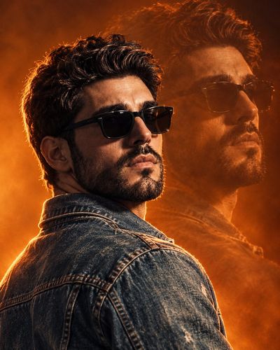 Man in Denim Jacket Poses With Ghosted Double Exposure Effect