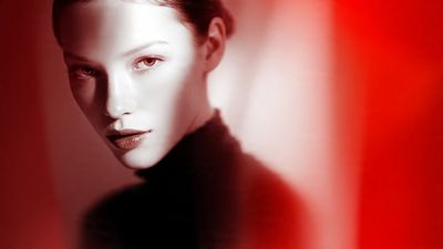 Striking Elegance: A Slavic Muse in Vibrant Contrast