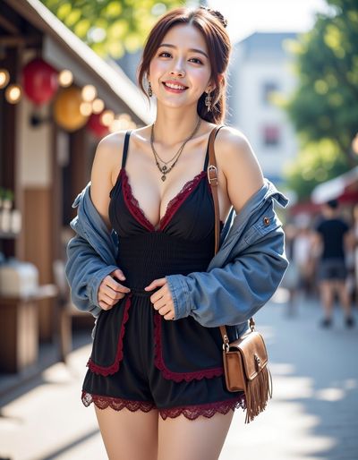 Bohemian Urban Chic: Detailed Fashion in Sunlit Street