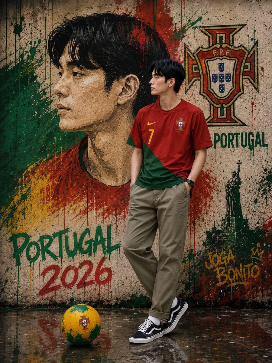 A South Korean football fan poses before a giant graffiti mural
