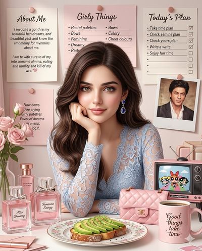 Pastel Desk Daydream with Elegant South Asian Muse