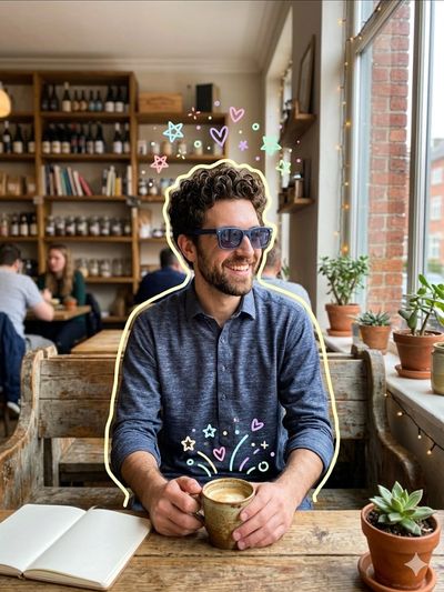 Warm Moments in a Rustic Cafe with Artistic Doodles