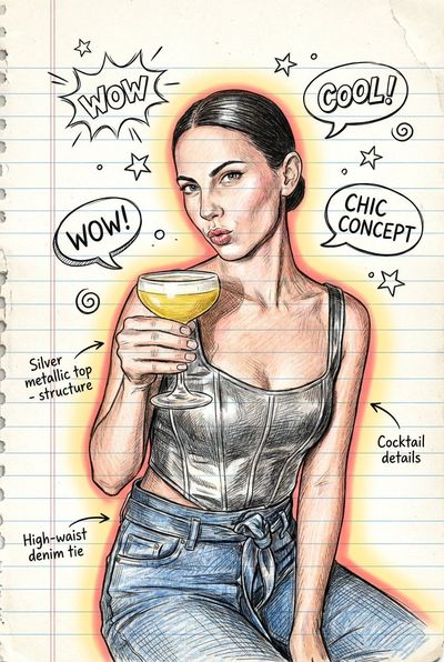 Nano Banana Pro: Detailed Hand-Drawn Fashion Sketch on Notepad