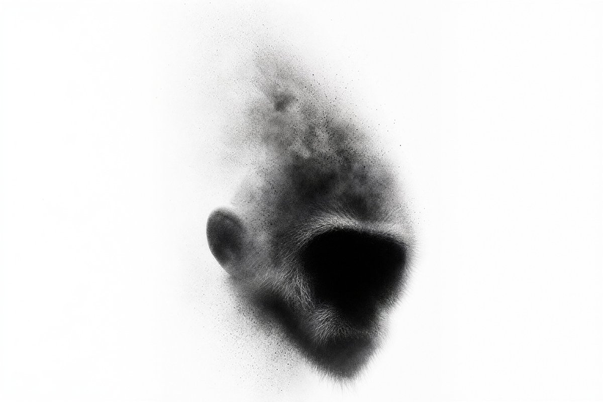 A ghostly monkey head dissolves into a white void