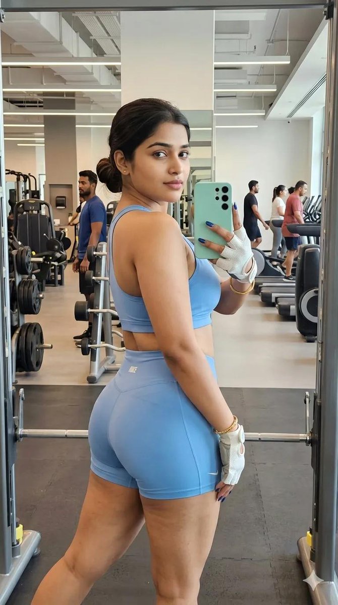 Confident Gym Selfie in Minimalist Blue Athletic Wear