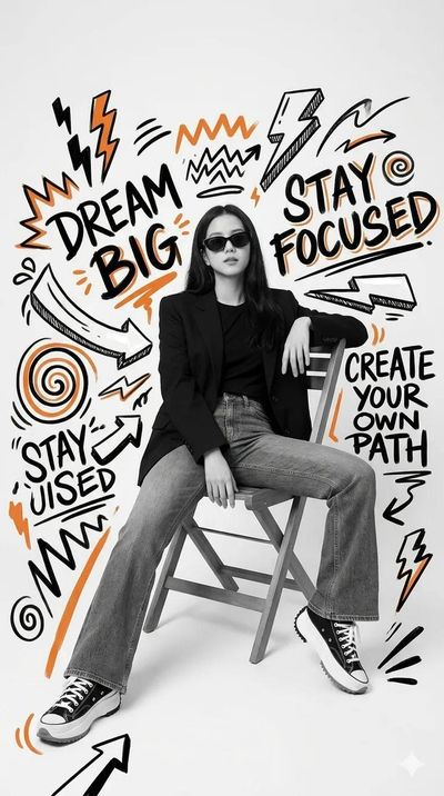 A confident woman in monochrome streetwear poses amid bold graffiti