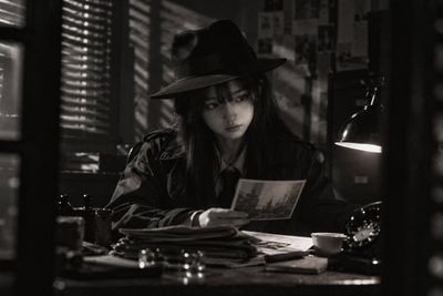 1940s Detective Office Scene with Venetian Blind Shadows and Noir Lighting