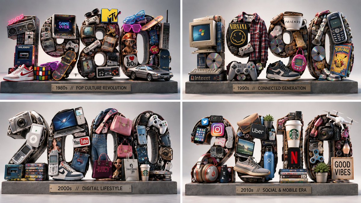Four Retro Years Sculpted from Iconic Shopping Products