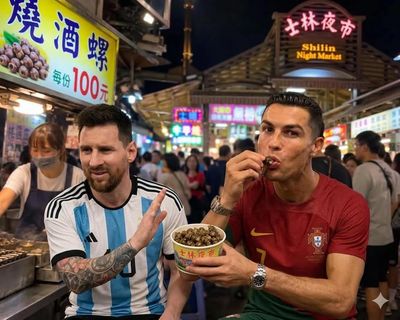 Ronaldo and Messi share roasted snails at a Taiwanese night market