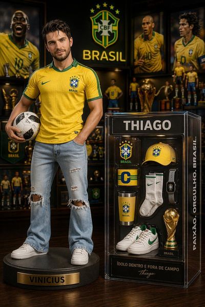 Premium football collectible figure stands with ball on base
