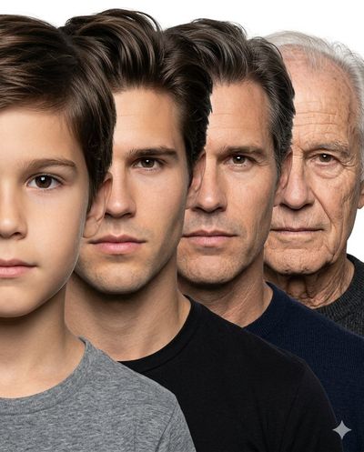 Four age stages of a man from child to elderly