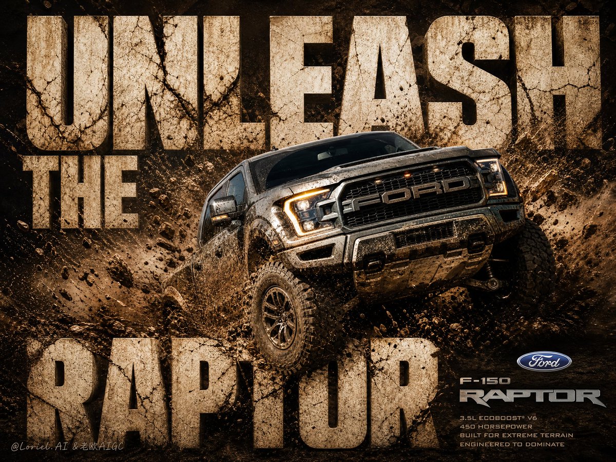 Ford F-150 Raptor bursts through monumental typography in mud
