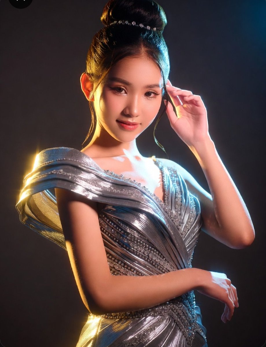 Silver gowns glow under dramatic rim lighting in studio portraits