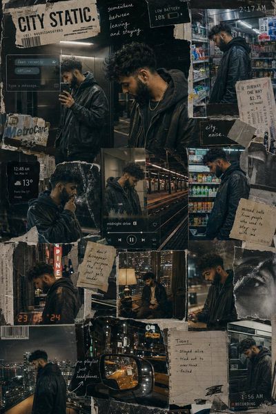 A young man fades into neon-lit urban night across fragmented memories
