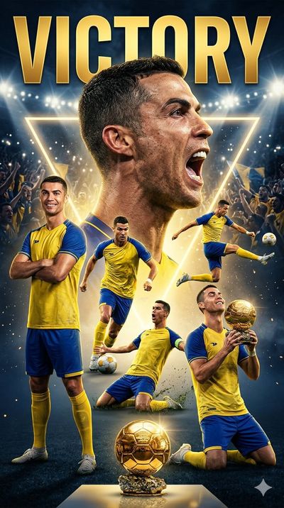 Cristiano Ronaldo's golden victory celebration in a vibrant stadium