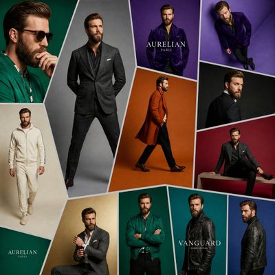 Hollywood Glamour: A Male Model in Luxurious Fashion Panels