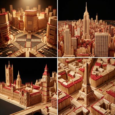 Cityscapes Built from Matchsticks: A Tiny, Fiery World