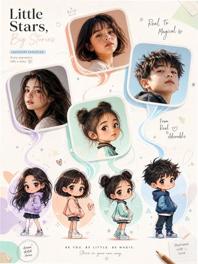 Elevate Your Art with a Sophisticated Chibi Character Evolution Poster
