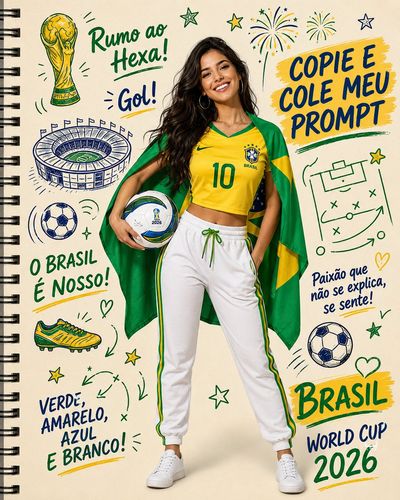 Brazilian woman in No. 10 jersey holds World Cup 2026 ball