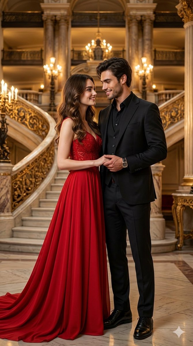 Royal couple shares romantic gaze in opulent palace hall