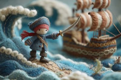 Whimsical Felted Wool Figurine in a Cozy Diorama